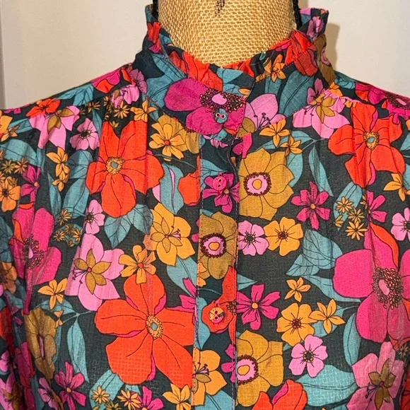 Fate NWT Full in Bloom long balloon sleeve ruffle button down tie waist dress, M - Picture 8 of 11